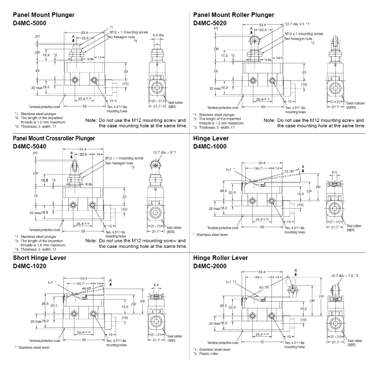 Semi-compact enclosed switch D4MC Outline drawing-1