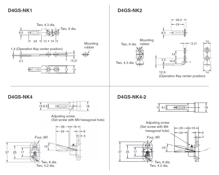 Slim type safety door switch D4GS-N Operation key outline drawing