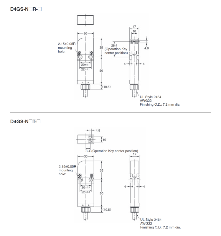 Slim type safety door switch D4GS-N Body outline drawing