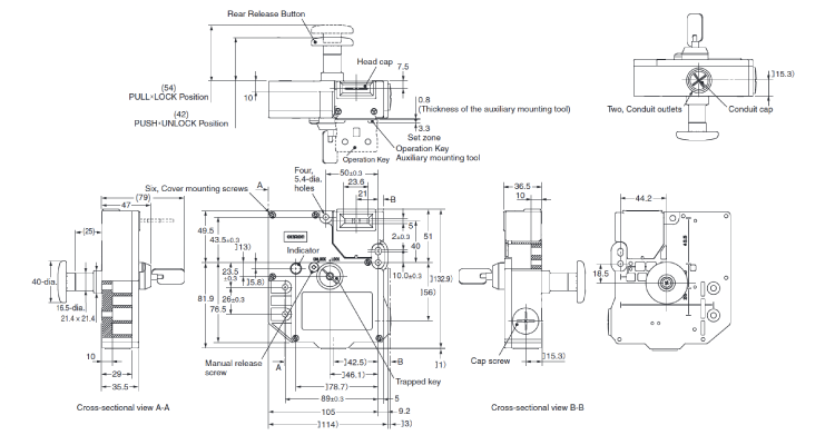 Electromagnetic lock/safety door switch/slide key unit [D4JL] Model D4JL-2NFA-□8-01-SJ Outline drawing