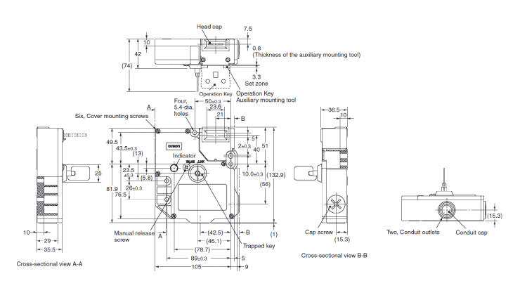 Electromagnetic lock/safety door switch/slide key unit [D4JL] Model D4JL-□□FA-C7/Model D4JL-□□FA-D7 Dimensions