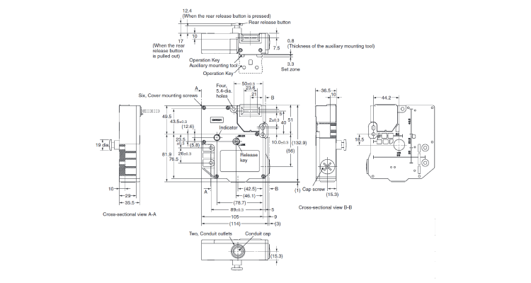 Electromagnetic lock/safety door switch/slide key unit [D4JL] Model D4JL-□□FA-C6/Model D4JL-□□FA-D6 Dimensions