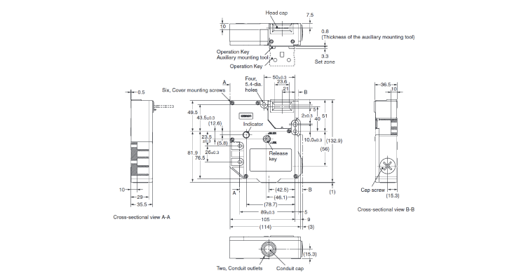 Electromagnetic lock/safety door switch/slide key unit [D4JL] Model D4JL-□□F□-C5/Model D4JL-□□F□-D5 Dimensions