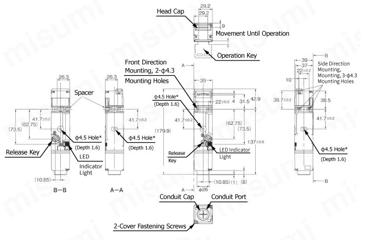 Compact electromagnetic lock/safety door switch D4SL-N Model D4SL-N□□□□-□(Terminal block type) Outline drawing