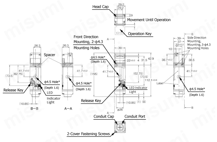 Compact electromagnetic lock/safety door switch D4SL-N Model D4SL-N□□□□-□N (connector type) outline drawing