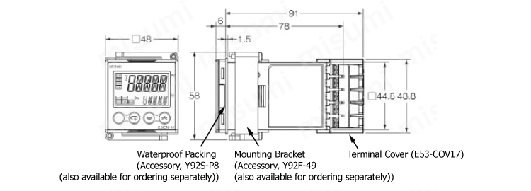 THERMAC NEO Temperature Controller (Digital Controller) [E5□NH/E5□N-HT] E5CN-H Type Outline Drawing