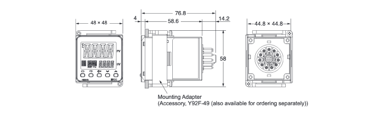 Temperature Controller (Digital Controller) [E5CC] Model E5CC-U Outline Drawing