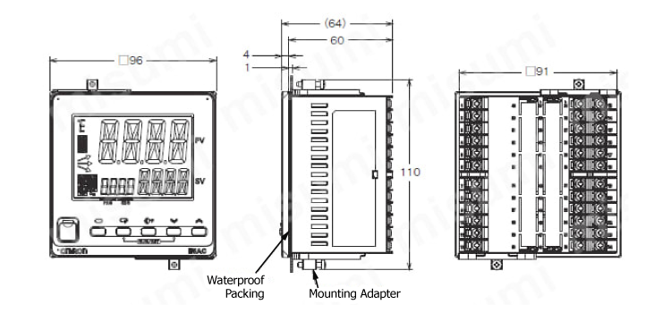 Temperature controller (digital controller) [E5EC/AC] E5AC-T external dimensions