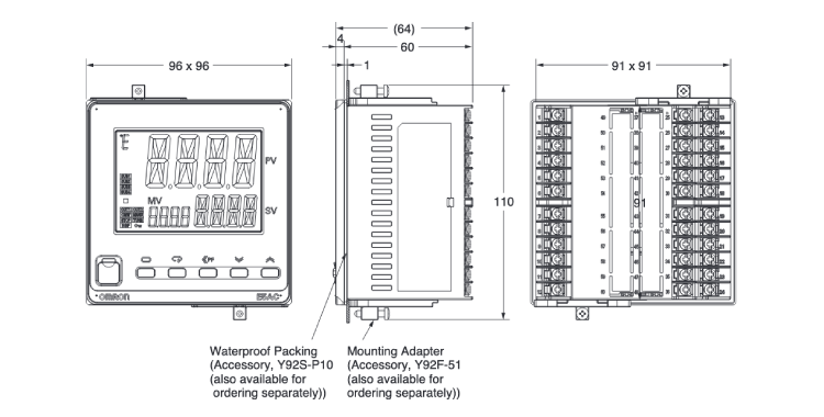 Temperature Controller (Digital Controller) [E5EC/AC] E5AC External Dimensions