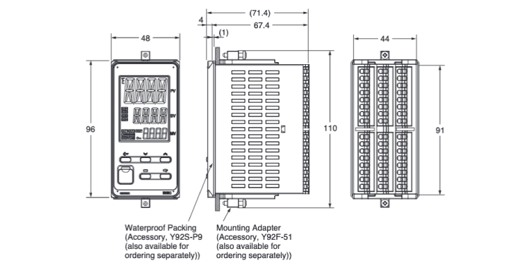 Temperature Controller (Digital Controller) [E5EC/AC] Model E5EC-B Dimensions