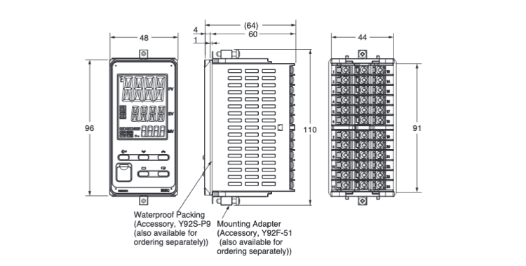 Temperature Controller (Digital Controller) [E5EC/AC] E5EC External Dimensions