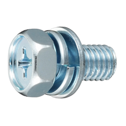 Hex Upset Machine Screw With Built-In Spring and Compact Plain Washer (SW + ISO Compact Plain W) (HXPI4-ST3W-M6-25) 