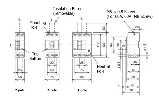 WS-V Series NF-S Type No-Fuse Breaker (General Purpose) 30 to 100AF: Related Images