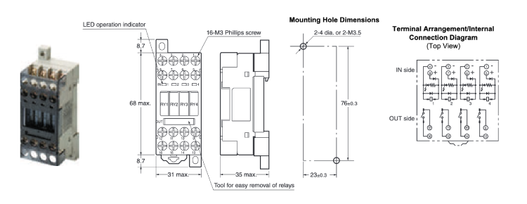 Model G6D-F4B, Model G3DZ-F4B external dimensions