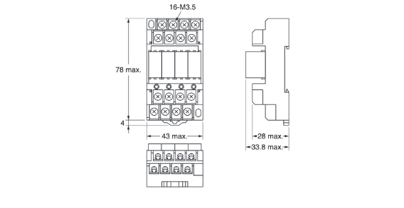 Model G3S4-A1, Model G3S4-D1 without heat sink: dimensional drawing