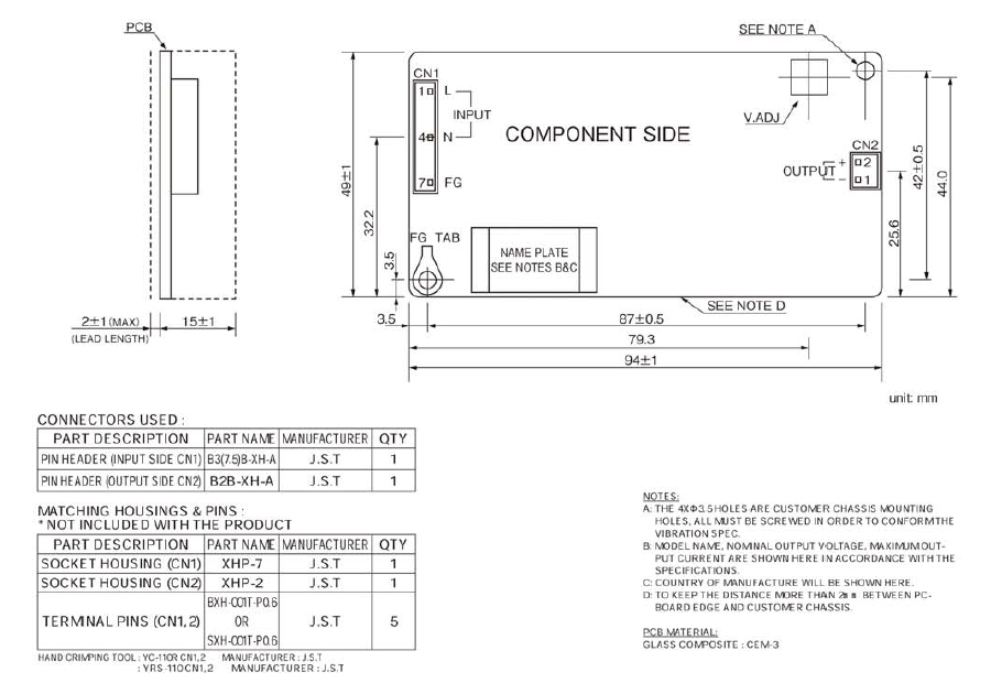 PC Board Type Power Supply, VS-C Series 