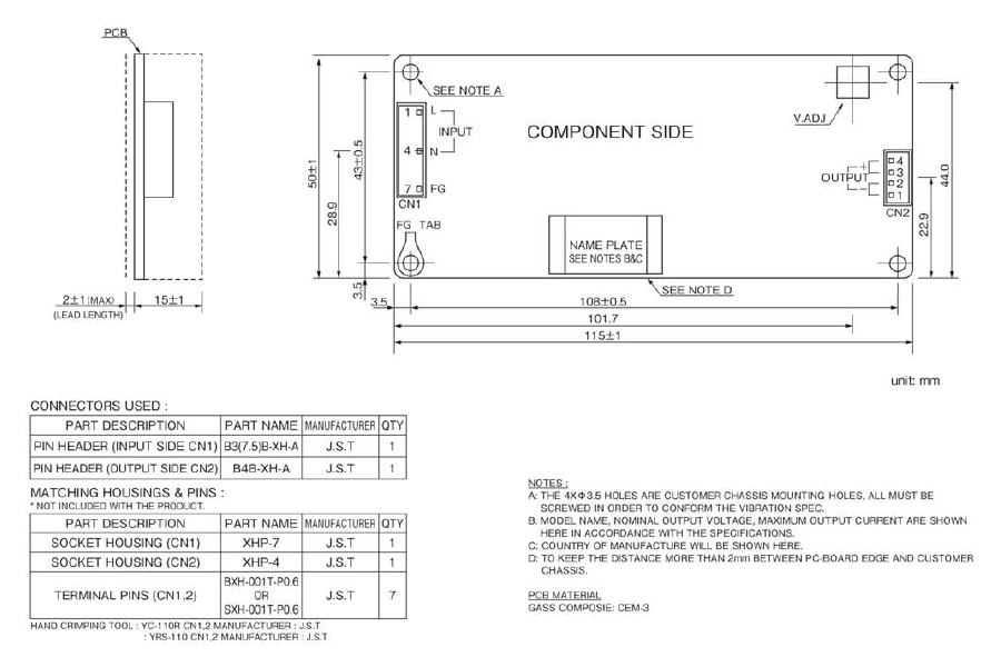 PC Board Type Power Supply, VS-C Series 