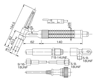 TIG torch, standard type (air-cooled), YT-30TS2/YT-30TS2TAH, drawing