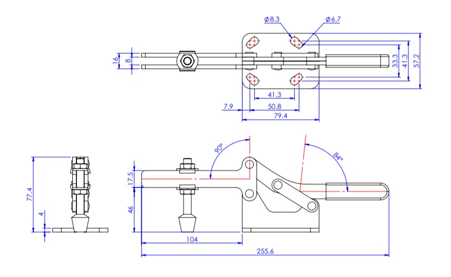 Toggle Clamp - Horizontal - End Slit Arm (Flange Base) GH-22235
