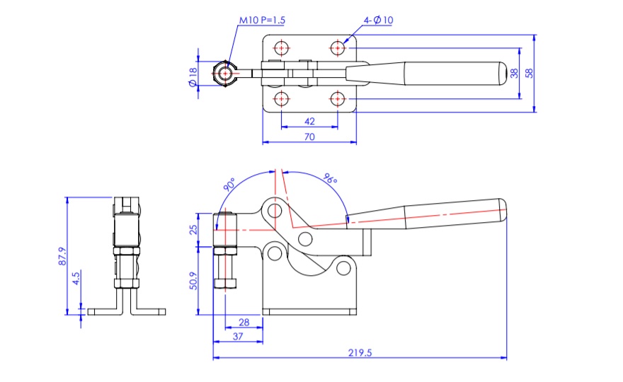 Toggle Clamp - Horizontal - Fixed-Main-Axis Arm (Flange Base) GH-20448 