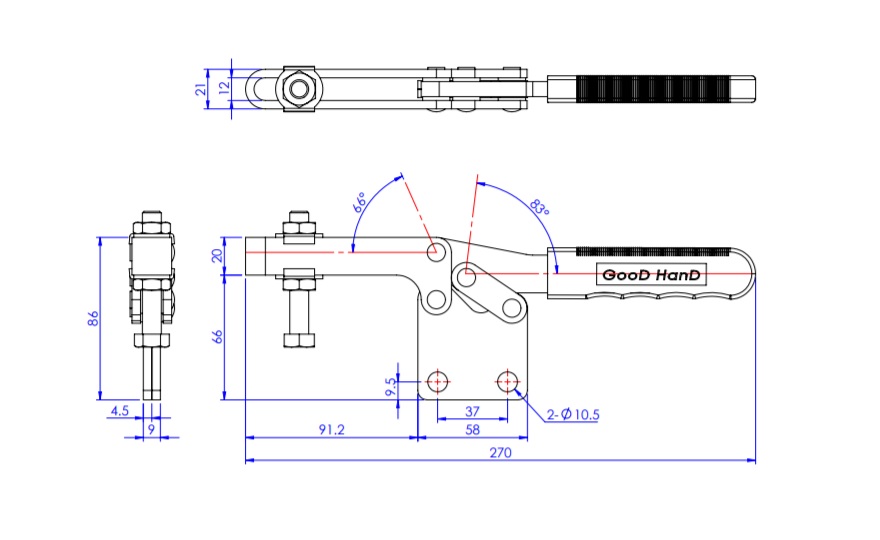 Toggle Clamp - Horizontal - U-Shaped Arm (Straight Base) GH-22384 