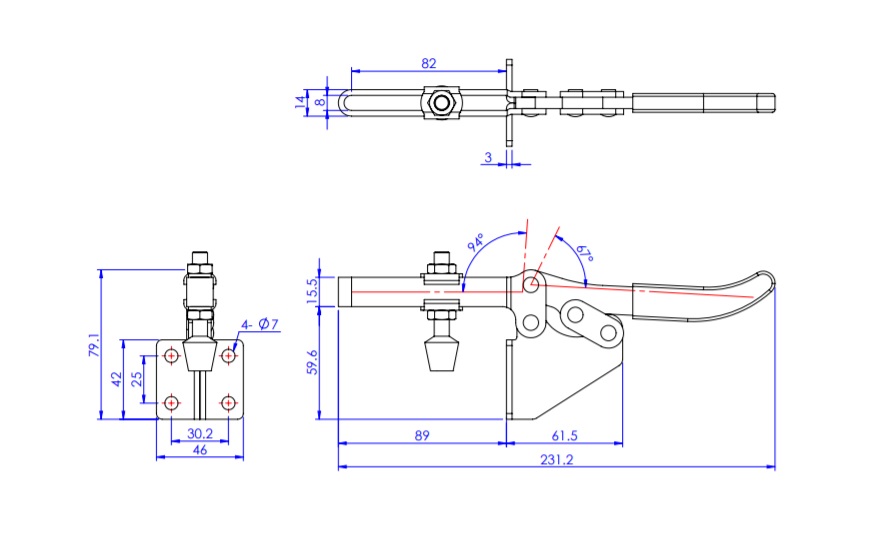 Toggle Clamp - Horizontal - U-Shaped Arm (Side Flange Base) GH-202-FL 