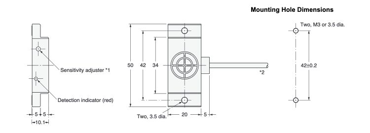 Flat type capacitive proximity sensor E2K-F Outline drawing