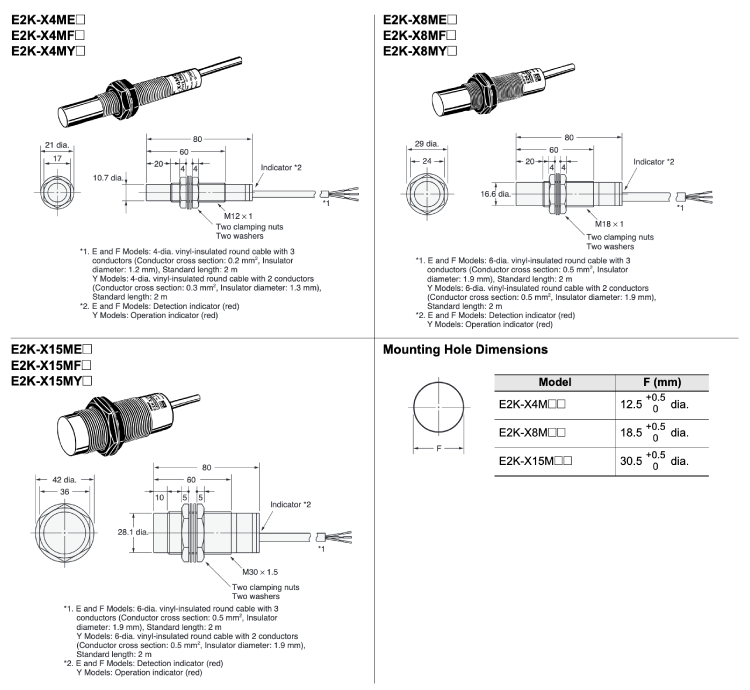 Cylindrical type capacitive proximity sensor E2K-X Outline drawing