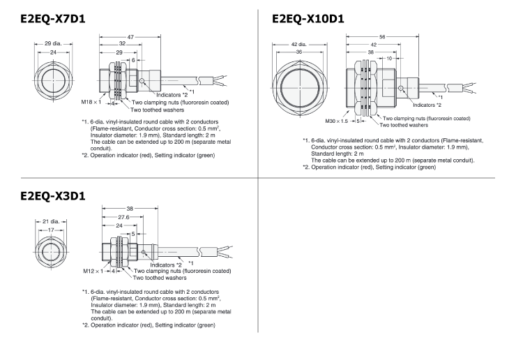 Spatter-proof proximity sensor E2EQ Pre-wired standard type outline drawing