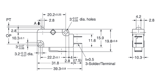 Small basic switch [D2MV] Dimensions