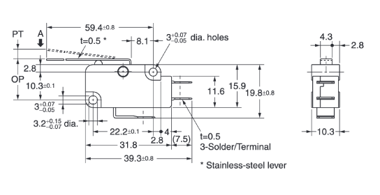 Small basic switch [D2MV] Outline drawing 2