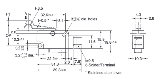 Small basic switch [D2MV] Outline drawing 2