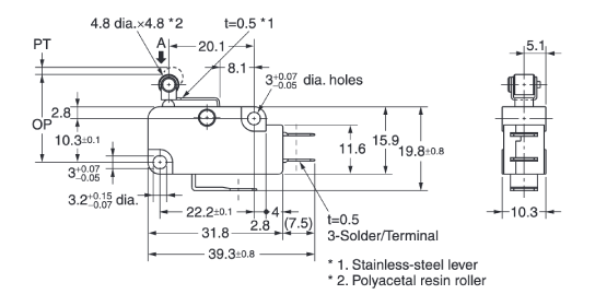 Small basic switch [D2MV] Outline drawing 3