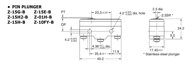 General-purpose basic switch Z Micro Switches type outline drawing