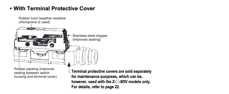 General-purpose basic switch Z Waterproof type with waterproof terminal protection cover construction diagram