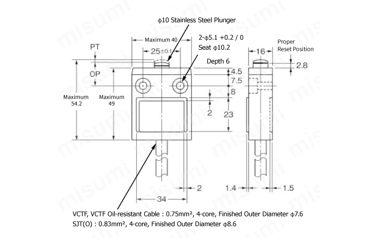 Compact limit switch D4C Model D4C-□□01 outline drawing