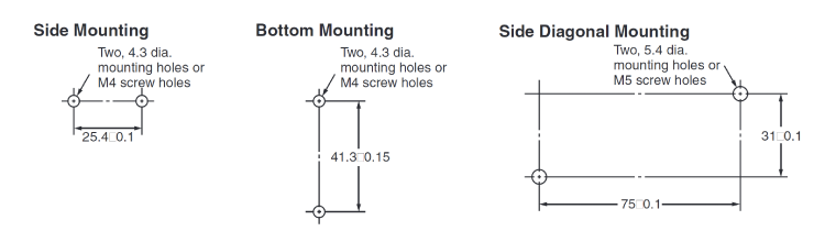 General-purpose enclosed switch ZE/ZV/ZV2/XE/XV/XV2 mounting hole dimensions