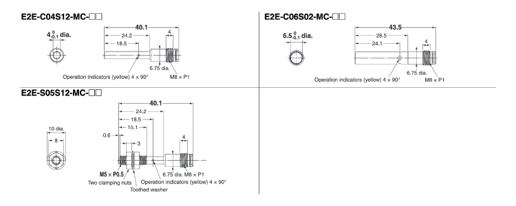 Small diameter proximity sensor E2E M8 connector type (shielded type) outline drawing