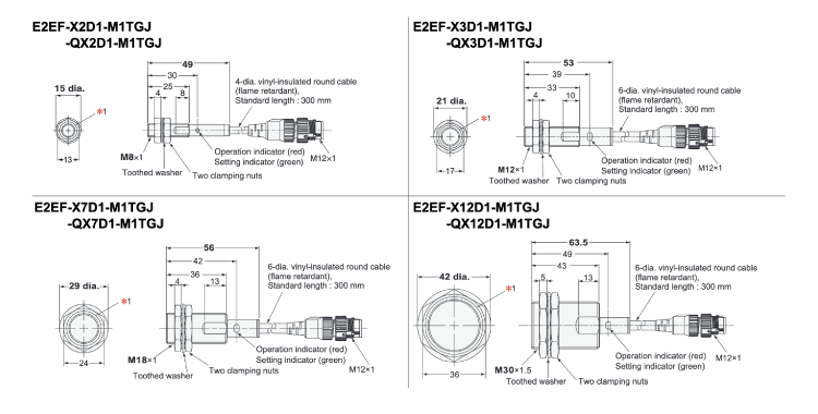 All-stainless steel body proximity sensor E2EF body Smartclick connector relay type outline drawing