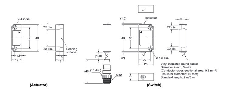 Small non-contact door switch D40A Outline drawing