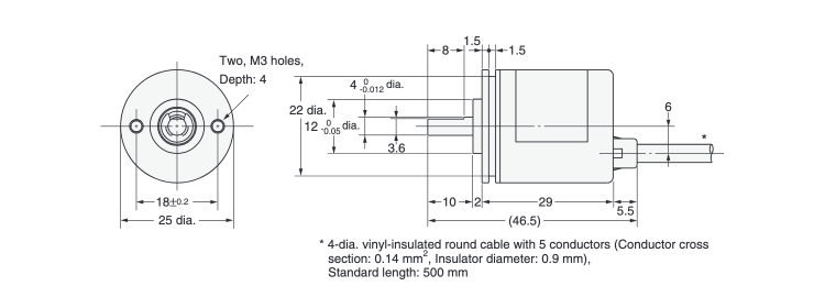 Rotary Encoder Incremental Type Outer Diameter Φ25 Small Type E6A2-C Outline Drawing