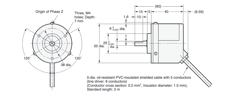 Rotary Encoder Incremental Type General-Purpose Type Outer Diameter Φ40 E6B2-C Outline Drawing