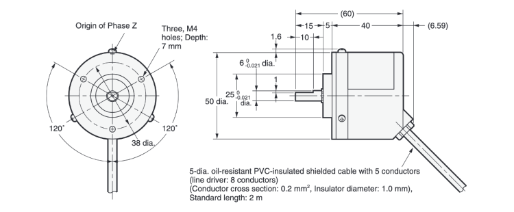 Rotary Encoder Incremental Type General-Purpose Type Outer Diameter Φ50 E6C2-C E6C2-CWZ□□ Outline Drawing