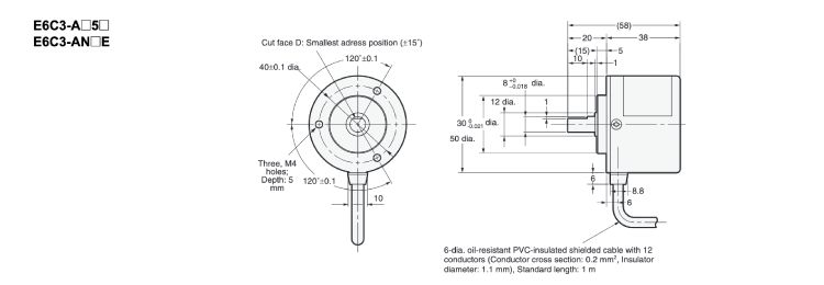 Rotary Encoder Absolute Type Robust Type [E6C3-A] E6C3-A□5□/E6C3-AN□E Dimensions