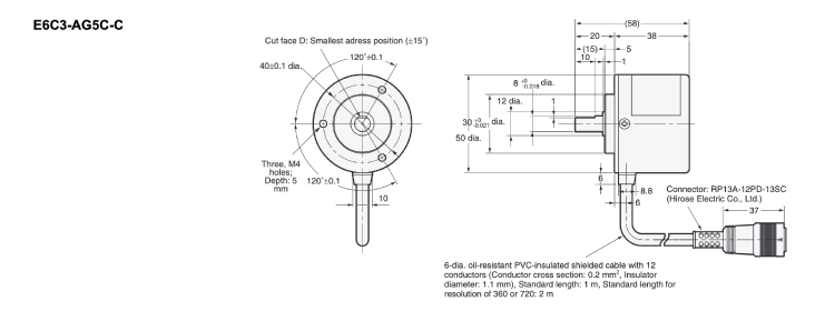 Rotary Encoder Absolute Type Robust Type [E6C3-A] E6C3-AG5C-C Outline Drawing