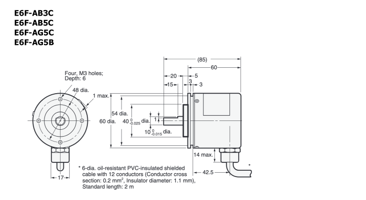 Rotary Encoder Absolute Type Robust Type [E6F-A] Dimensions