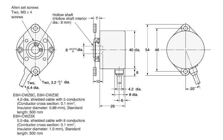 Rotary Encoder Incremental Type Φ40 Hollow Shaft Type [E6H-C] Outline Drawing