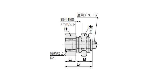 Bulkhead Connector, Metric Size Dimensional Drawing 