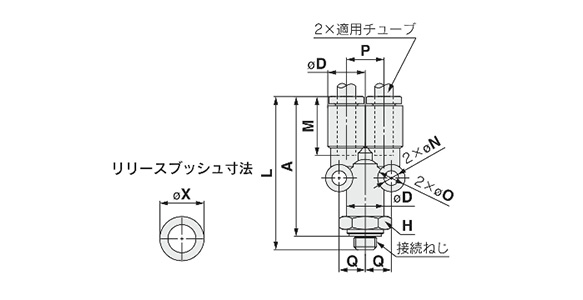 KQ2U-G (Gasket Seal) Dimensional Outline Drawing 