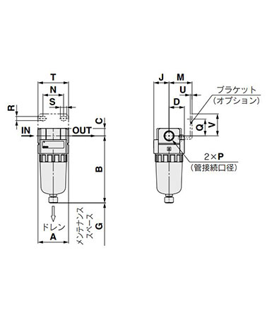 AF10-A, AF20-A dimensional drawings